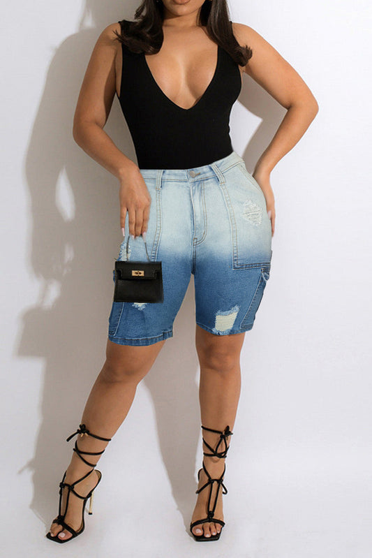 Color-Fade Ripped Jeans Shorts Lavish Daily