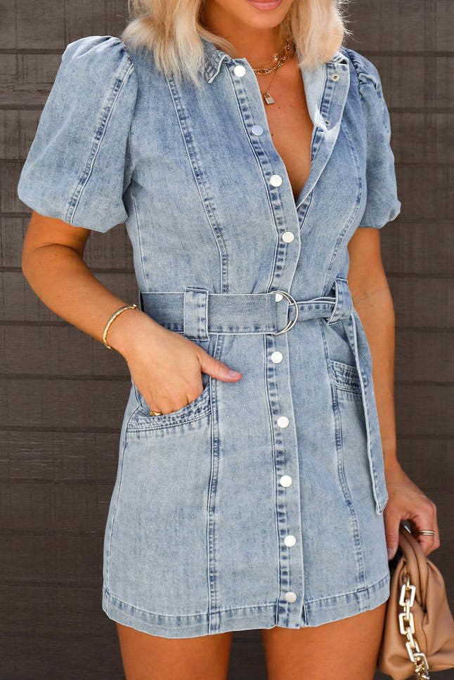 Loose Denim Short Sleeve Dress Lavish Daily