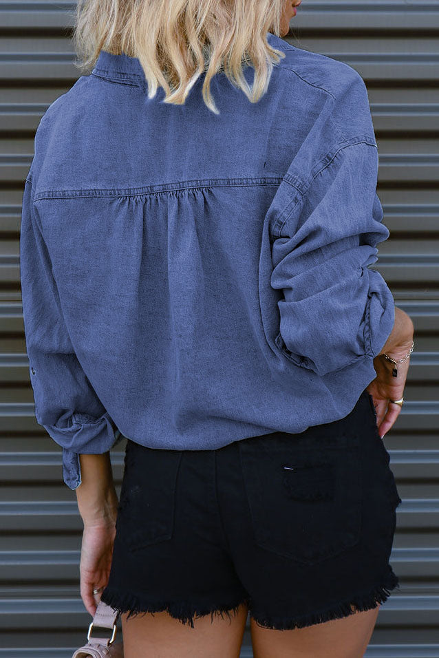 Long Sleeve Button Down Blouses Denim Shirt Lavish Daily