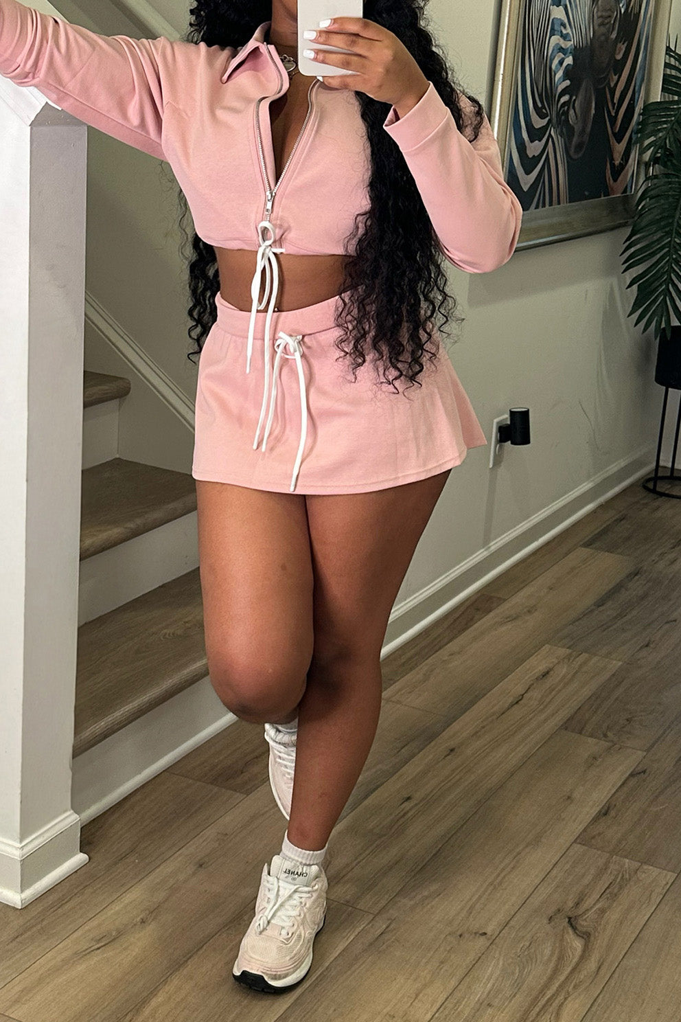 Zip-Up Drawstring Top & Mini Skort Two-Piece Set Lavish Daily