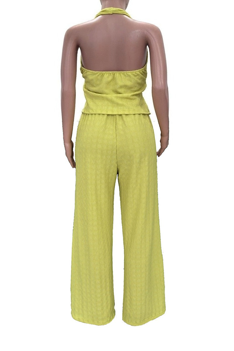 Textured Halter Wide Leg Pant Set Lavish Daily