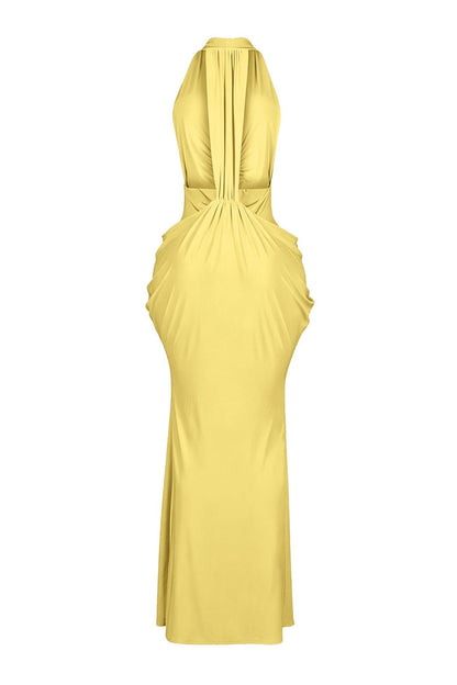 Plunging Halter Beaded Cutout Maxi Dress Lavish Daily