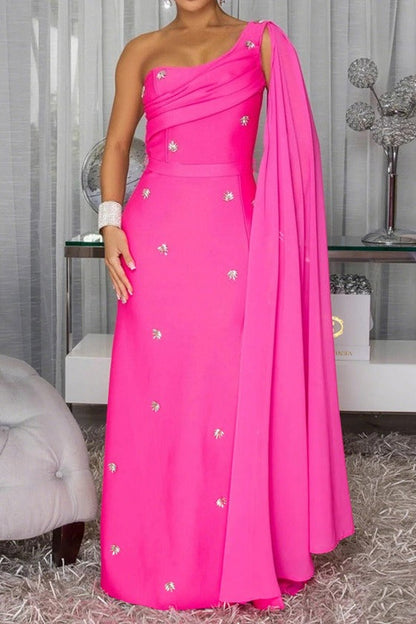 Embellished One-Shoulder Cape Gown Lavish Daily