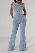 One Shoulder Denim Jumpsuit Lavish Daily