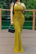 Cross Halter Pleated Waist Mermaid Dress Lavish Daily