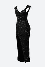 Burgundy Sequin Corset Slit Sweep Dress Lavish Daily