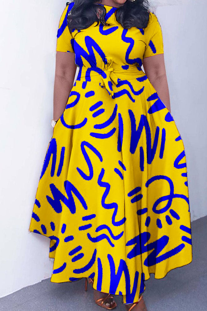 Tie-Waist Floral Print Short Sleeve Dress Lavish Daily