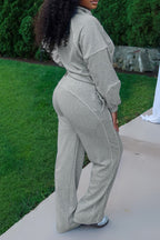 Half-Zip Sweatshirt & Wide Leg Pants Set Lavish Daily