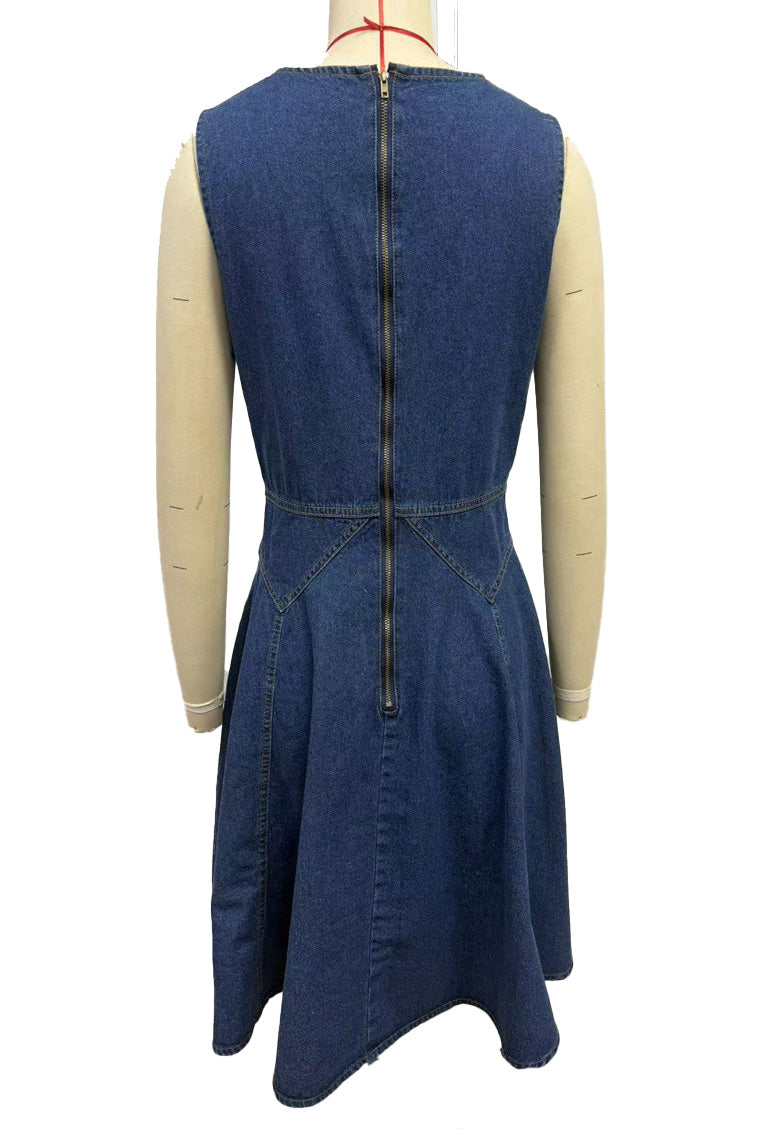 Decorative Jeweled Button Denim Mini Dress Lavish Daily