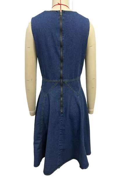 Decorative Jeweled Button Denim Mini Dress Lavish Daily
