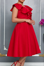 V-Neck Ruffled 3D Flower Detail Flare Midi Dress Lavish Daily