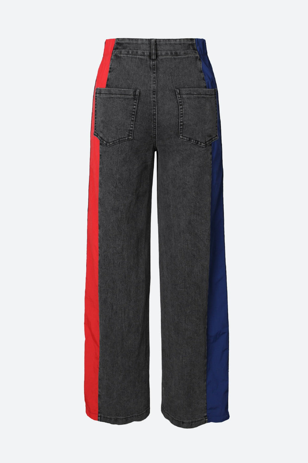 Wide Jeans with Wide Contrast Side Lines-Black Lavish Daily