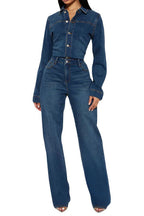 Stretch Flare Long Sleeve Denim Jumpsuit Lavish Daily