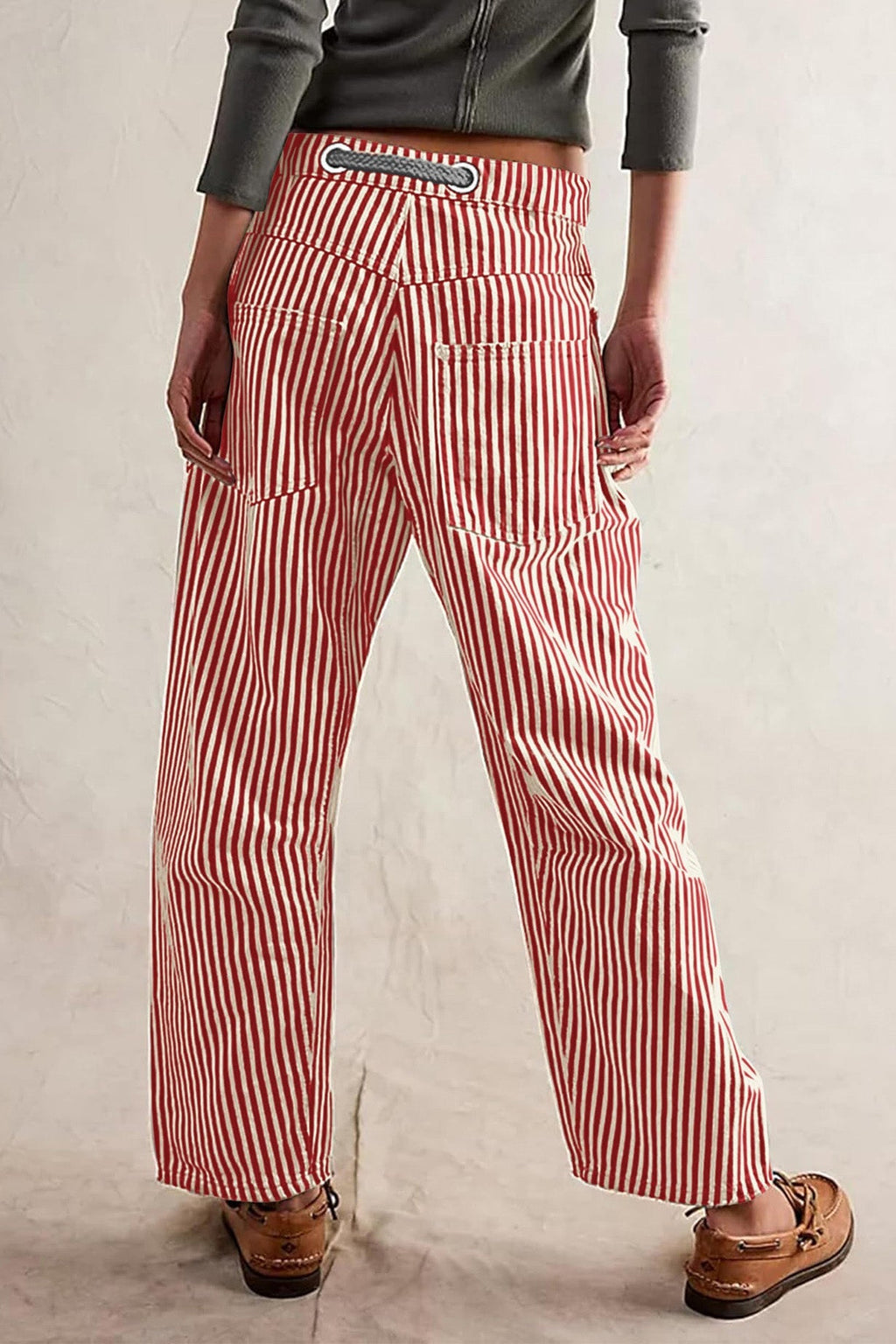 Loose Casual Striped Wide Leg Drawstring Trousers Lavish Daily