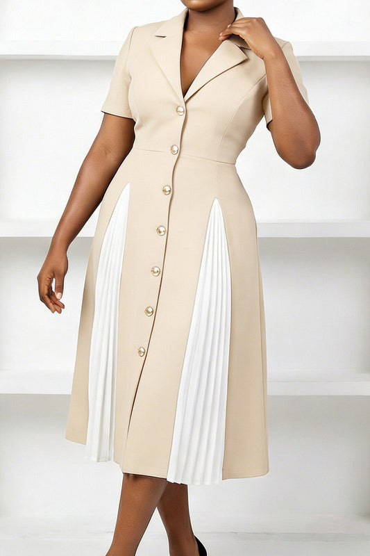 Elegant Lapel Button-Front Pleated Dress Lavish Daily