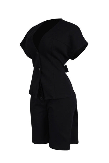 V-Neck Peplum Top & Wide Leg Culotte Set Lavish Daily