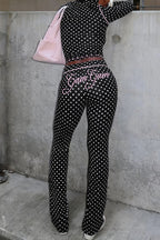 Polka Dot Letter Print Crop Hoodie Set Lavish Daily