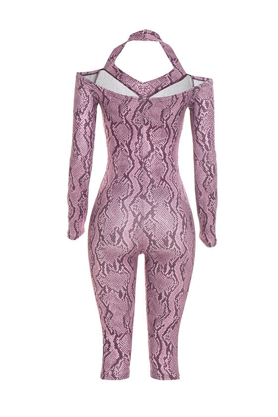Snake-Print Halter Capri Jumpsuit Lavish Daily