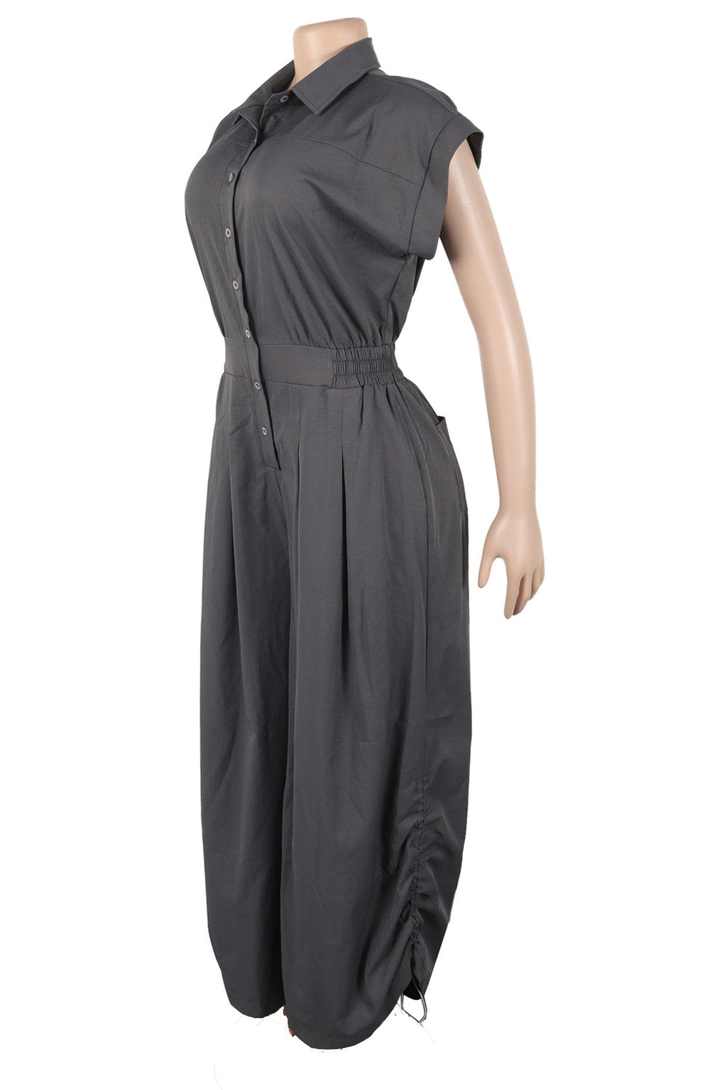 Lapel Sleeveless Buttoned Cargo Jumpsuit Lavish Daily