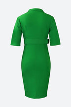 Solid Color Button Lapel Tight Dress Lavish Daily