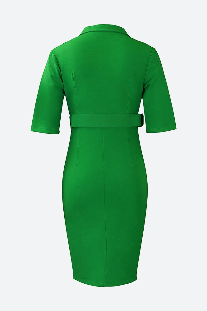 Solid Color Button Lapel Tight Dress Lavish Daily
