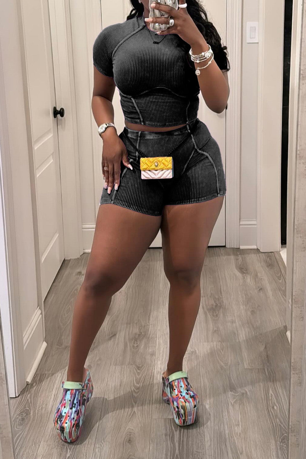 Washed Short Sleeve Top & Shorts Set Lavish Daily