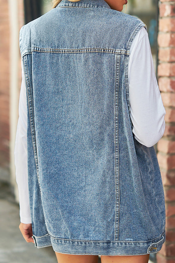 Vintage Distressed Denim Vest Jacket Lavish Daily