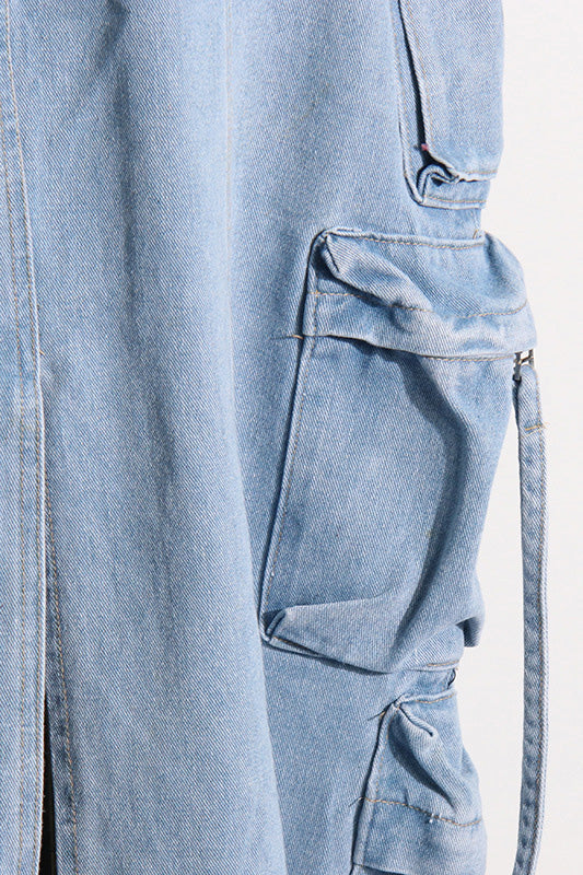 Blue Pocket Denim Midi Skirt Lavish Daily