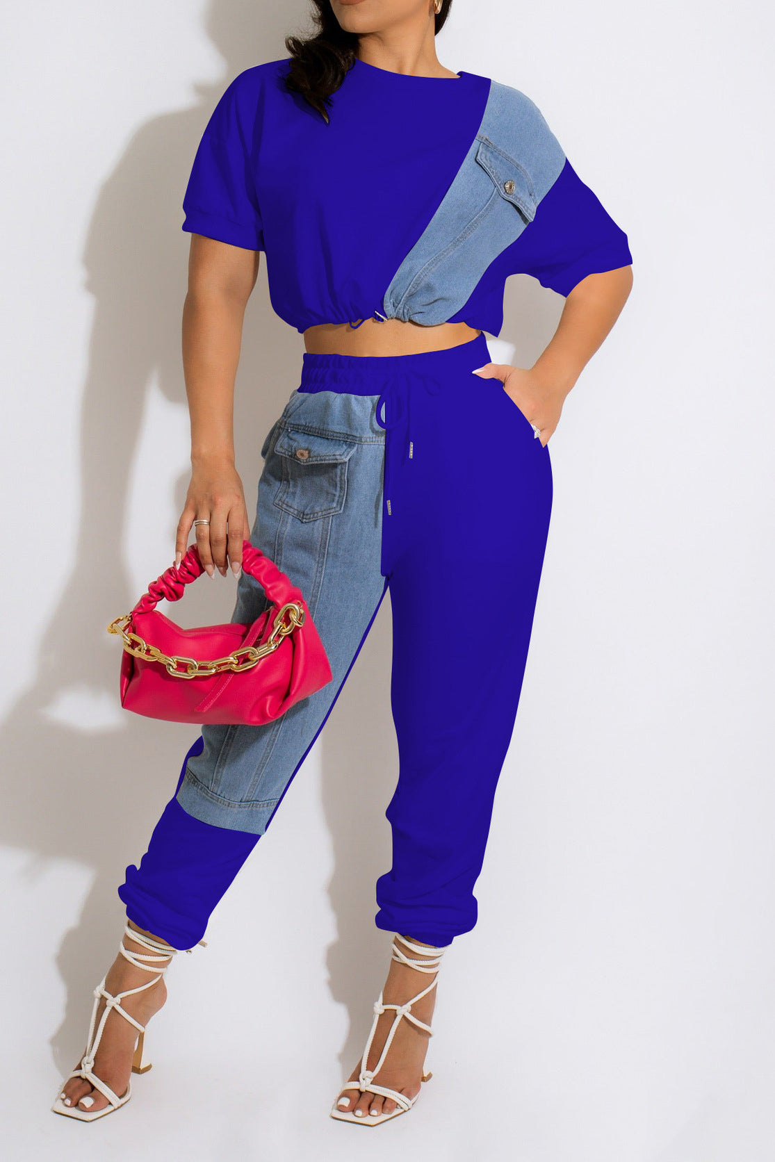Patchwork Detail Top And Trousers Set Lavish Daily