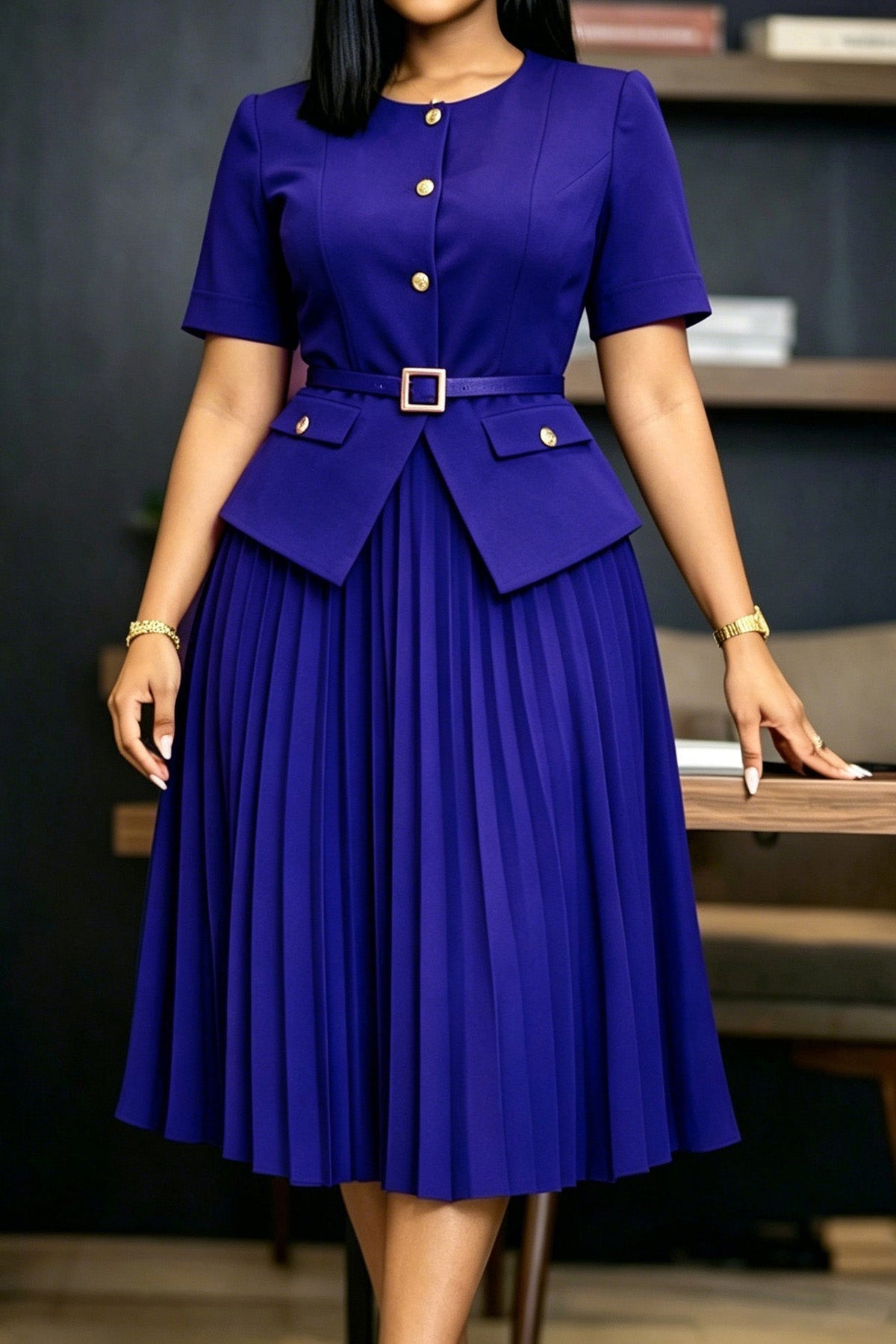 Mock 2-Piece Peplum Pleated Midi Dress Lavish Daily