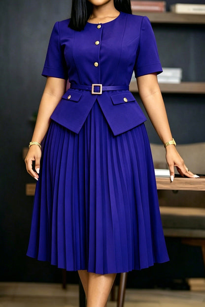 Mock 2-Piece Peplum Pleated Midi Dress Lavish Daily
