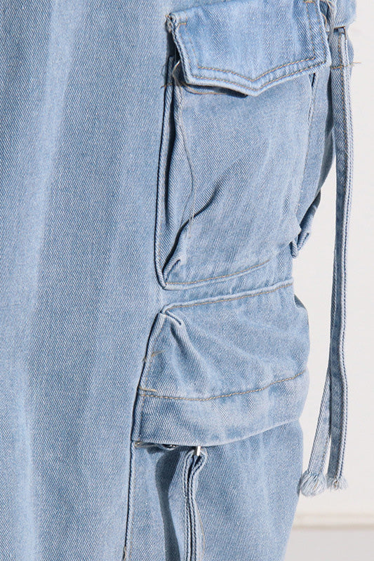 Blue Pocket Denim Midi Skirt Lavish Daily