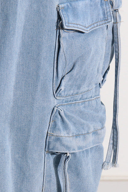 Blue Pocket Denim Midi Skirt Lavish Daily