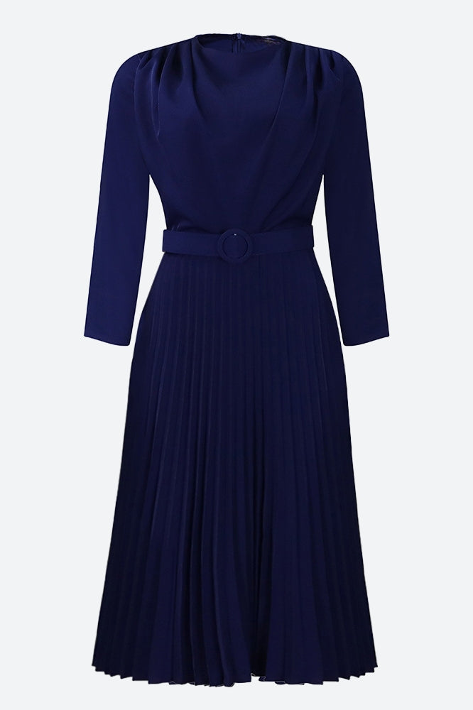 Elegant Pleated Career Solid Dress Lavish Daily