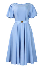 Puff Sleeve High Waist Solid Round Neck Dress Lavish Daily