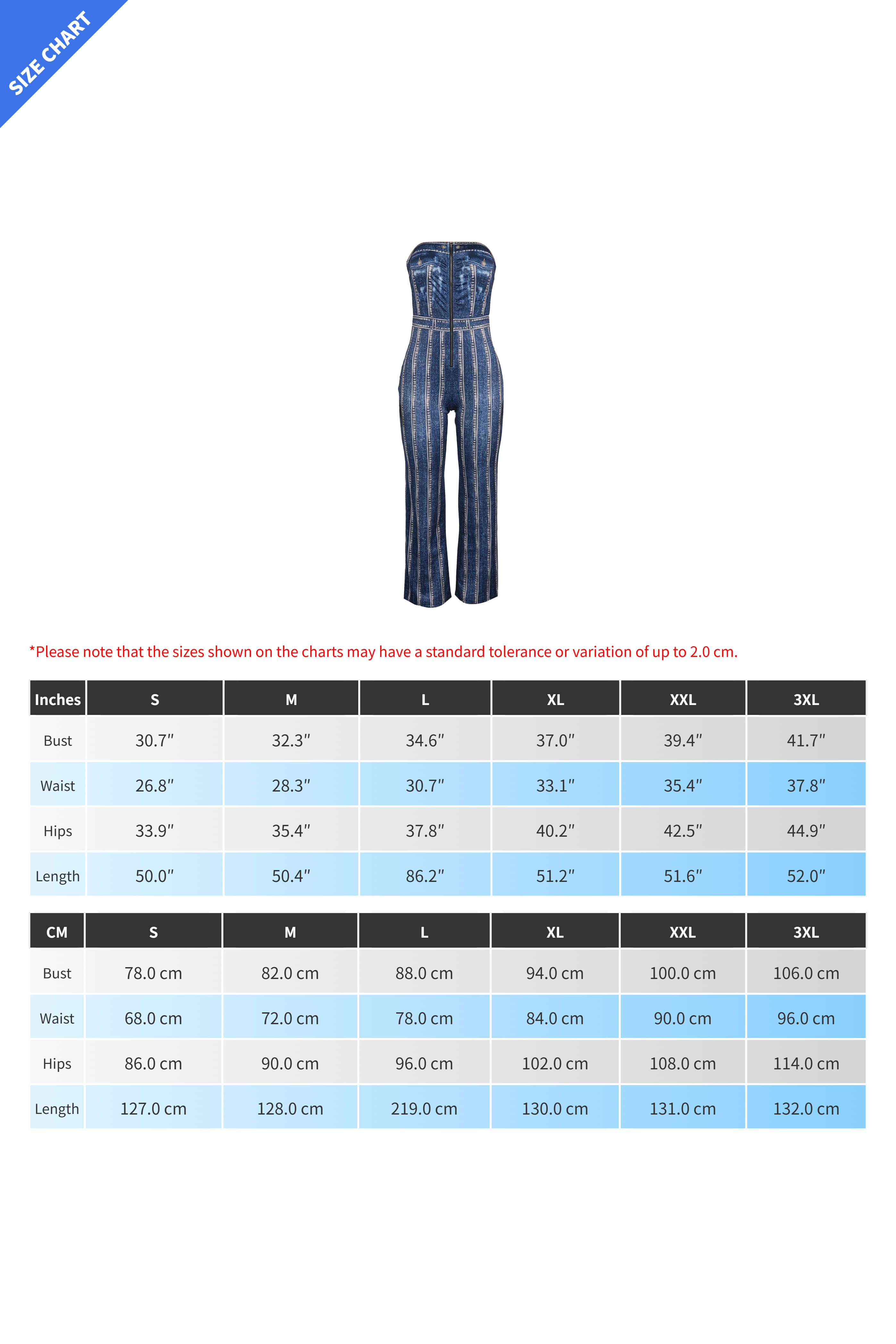 Denim Print Strapless Wide Leg Jumpsuit Lavish Daily