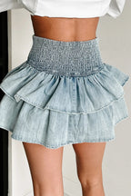 Light Washed Denim Tiered Skirt Lavish Daily