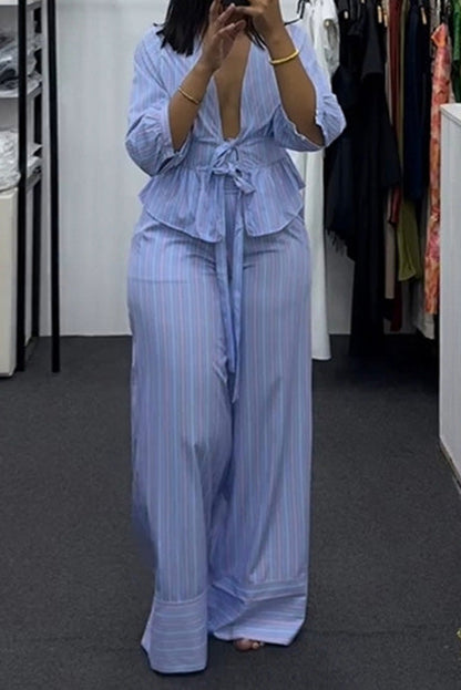 Striped Tie-Front Pant Set Lavish Daily