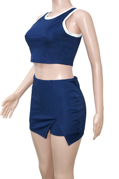 Contrast Trim Crop Tank & Skort Set LavishDaily