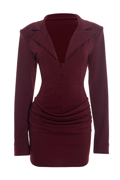 Deep V Button Front Blazer Dress Lavish Daily