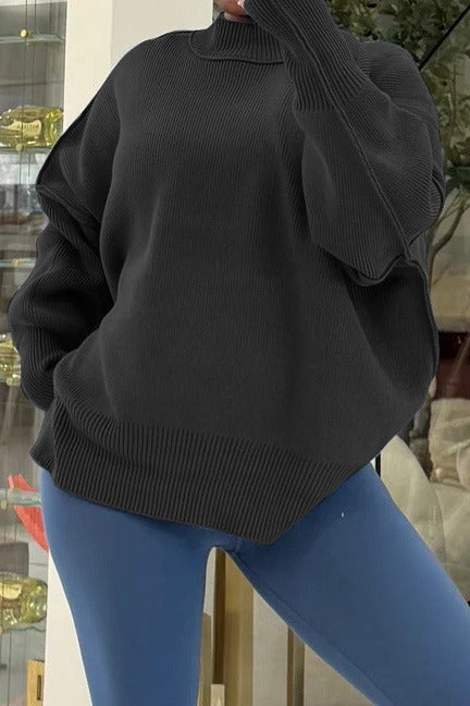 Casual Solid Color Loose Knit Sweater LavishDaily