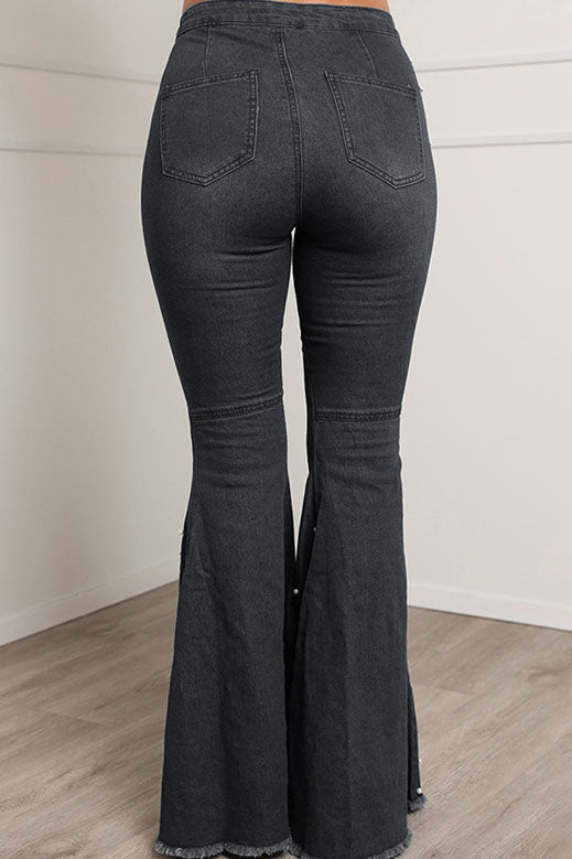 Pearl Decor Buttons Denim Flare Leg Jeans Lavish Daily