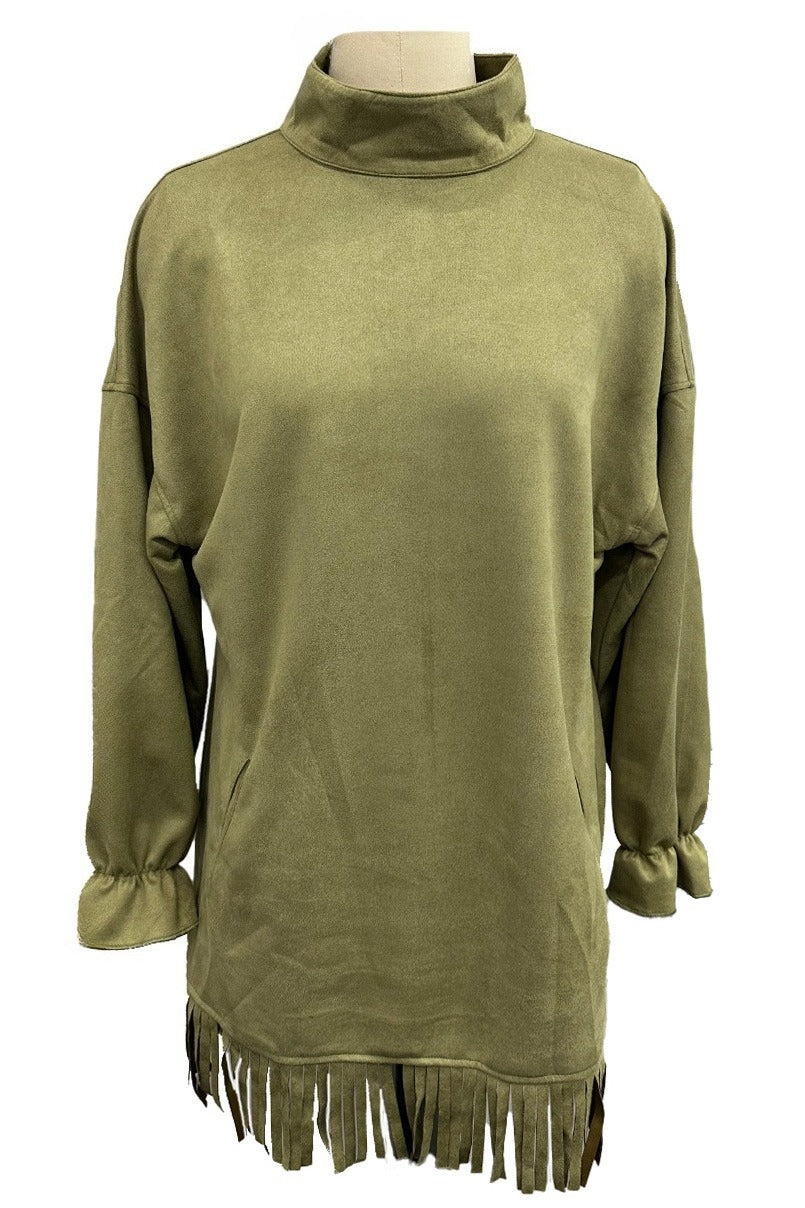Faux Suede Turtleneck Dress Lavish Daily