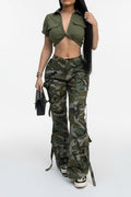Camouflage Multi-Pocket Button Cargo Pants Lavish Daily