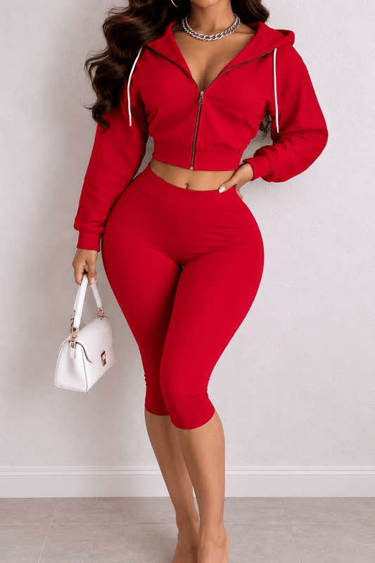 Cropped Zip Hoodie Biker Shorts Set Lavish Daily