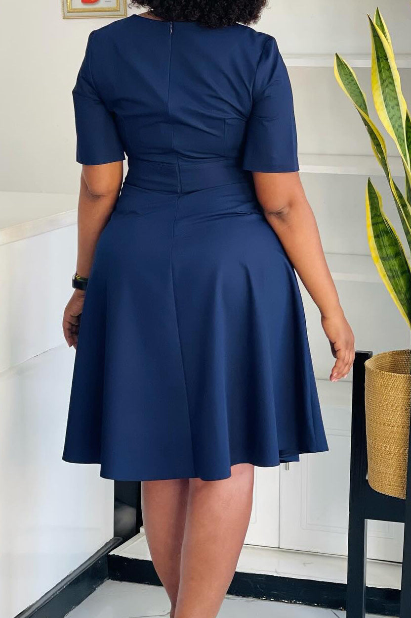 Solid Short Sleeve High Waist Midi Dress Lavish Daily