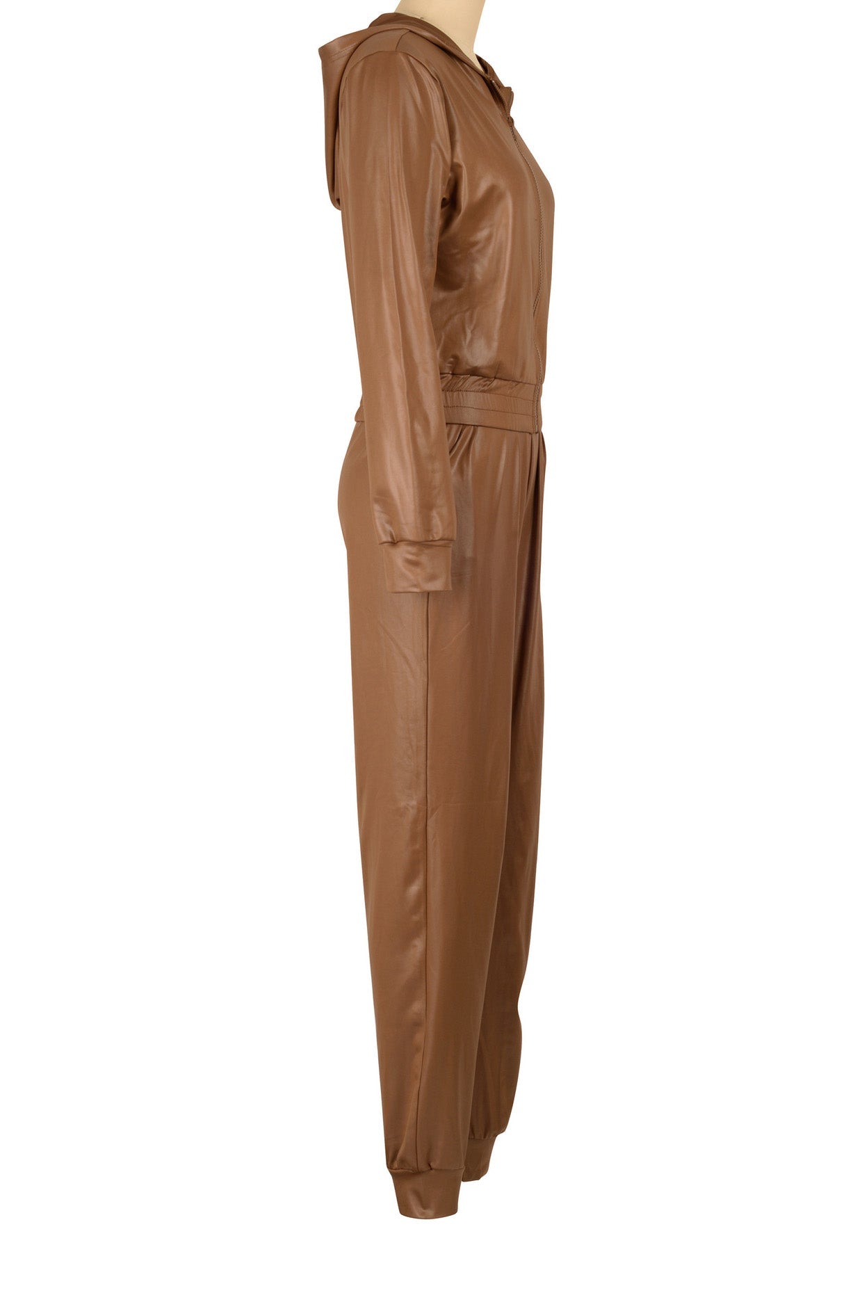 Hooded Faux-Leather Jacket & Jogger Set Lavish Daily