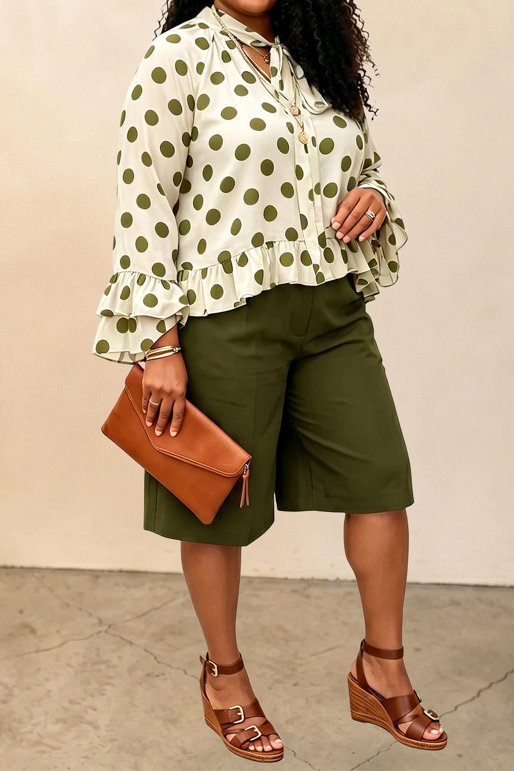 Plus Size Polka Dot Top & Capri Pants Set Lavish Daily