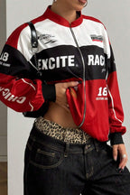 Letter Print Zip Up Moto Jacket Lavish Daily