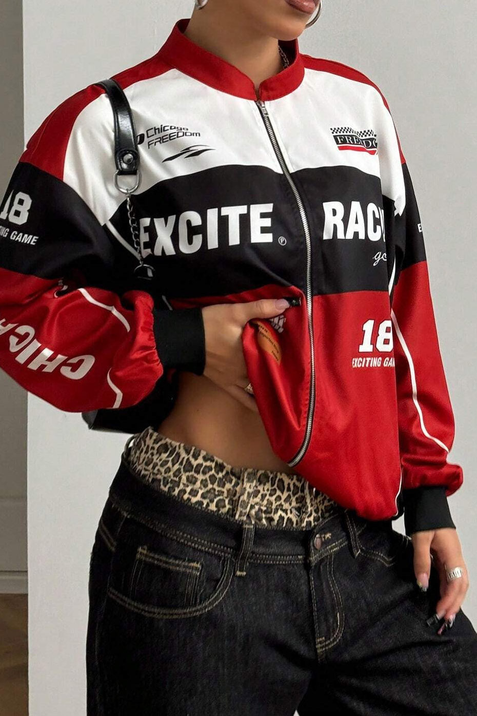 Letter Print Zip Up Moto Jacket Lavish Daily